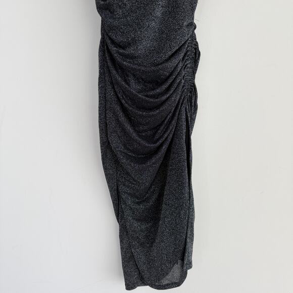 Popilush Dress Large Black Silver Metallic Knit Bodycon Slip Sparkly Glam NYE - Picture 5 of 11